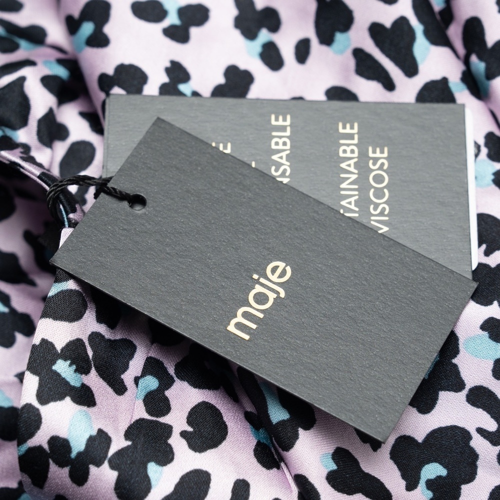 Maje | Maje Draped Leopard-Print Mini Dress‎ Pink Black Puff Sleeve V-Neck  NWT - Picture 11 of 13